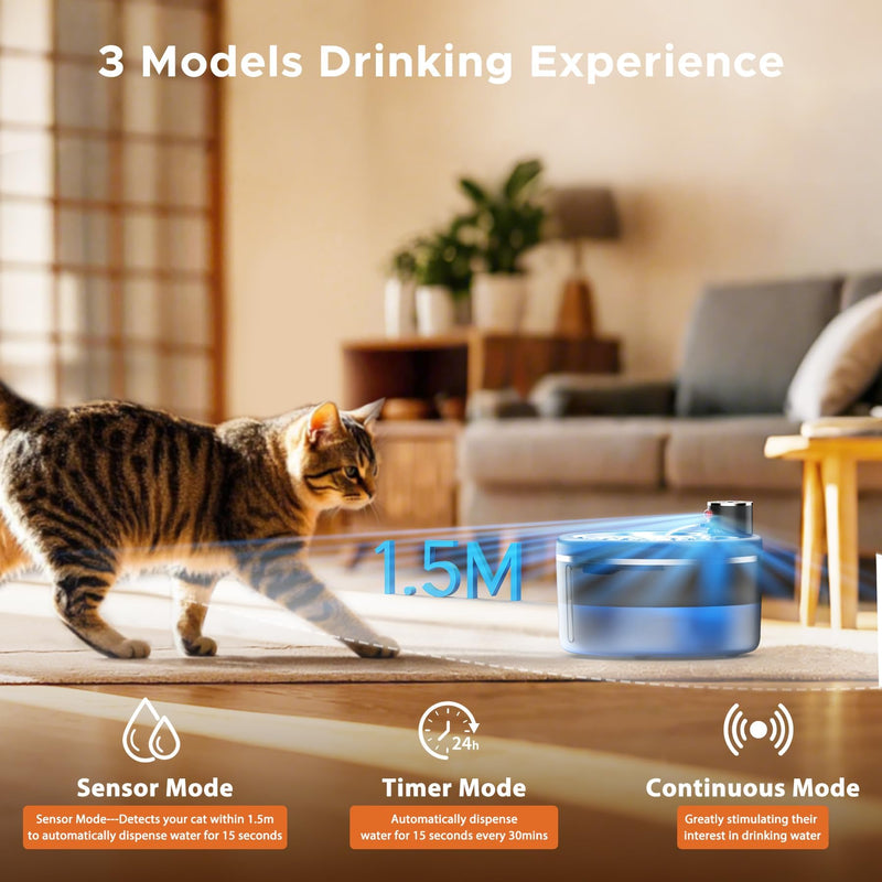 Cat Water Fountain, Wireless Pet Water Fountain, Rechargeable Smart Automatic Cats Dogs Water Dispenser, 102oz/3L Drinking Fountains for Multiple Pets Indoor (Black Transparent, M) Black transparent - PawsPlanet Australia