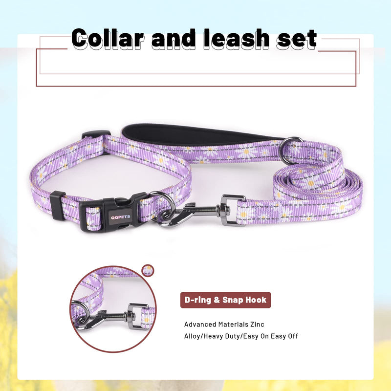Reflective Dog Collar Leash Combo: Puppy Small Medium Large Adjustable Cute Matching Collar Set for Pet Girl/Boy Comfy Easy Walk Running Outdoor Hiking (XS Small, Purple) XS Small - PawsPlanet Australia