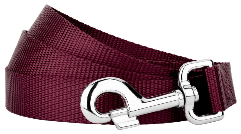 Country Brook Petz - Everyday Nylon Dog Leash - Strong, Durable, Solid Color Leash with Easy to Use Snap - 25+ Colors (1 Inch Wide, 6 Foot, Burgundy) 6 Foot X 1 Inch Wide (Pack of 1) - PawsPlanet Australia