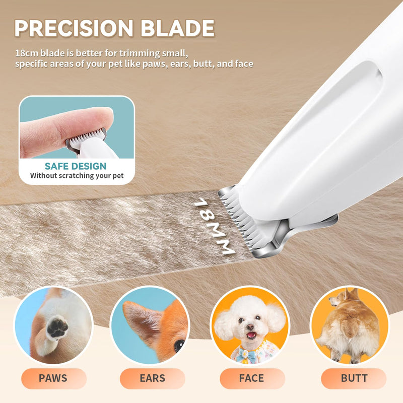 2025 New Pet Precision Trimmer, Dog Paw Trimmer with LED Light, Low Noise, IP68 Waterproof, Dual-Speed Motor, Suit for Trimming Paw, Ear, Face, Butt, Eyebrows, USB Rechageble White With Extra Blades - PawsPlanet Australia