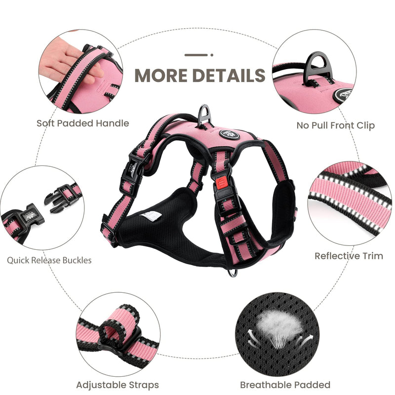 FURRYFECTION No Pull Dog Harness, Reflective Vest Harness with Leash No Choke Soft Padded Dog Vest, Adjustable Front Lead Dog Harnesses with Dog Seat Belt for Small Medium Large Dogs L Pink - PawsPlanet Australia