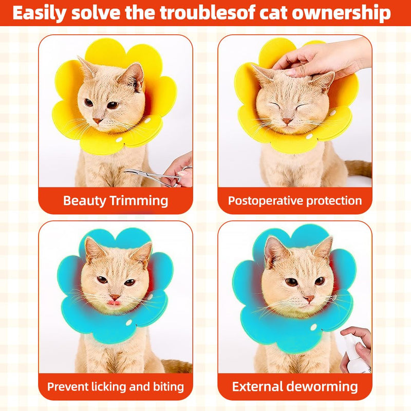 Pack of 2 Cat Collar [Yellow & Blue] - for Cats, Adjustable Cat Collar for After Surgery, Sunflower Cat Collar for Small Dogs