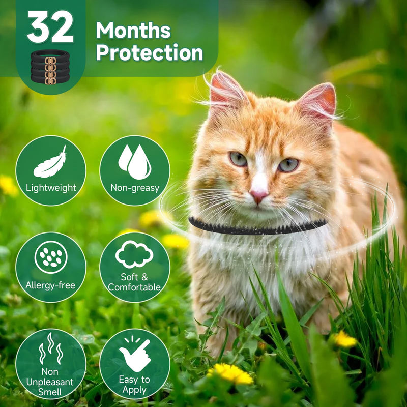 Woyamay 4 Pack Flea Collar for Cats, Cat Flea and Tick Treatment, 32-Month Flea and Tick Prevention for Cats, Waterproof Cat Flea Collar, Adjustable Cat Flea and Tick Collar for Cats Kittens, Black