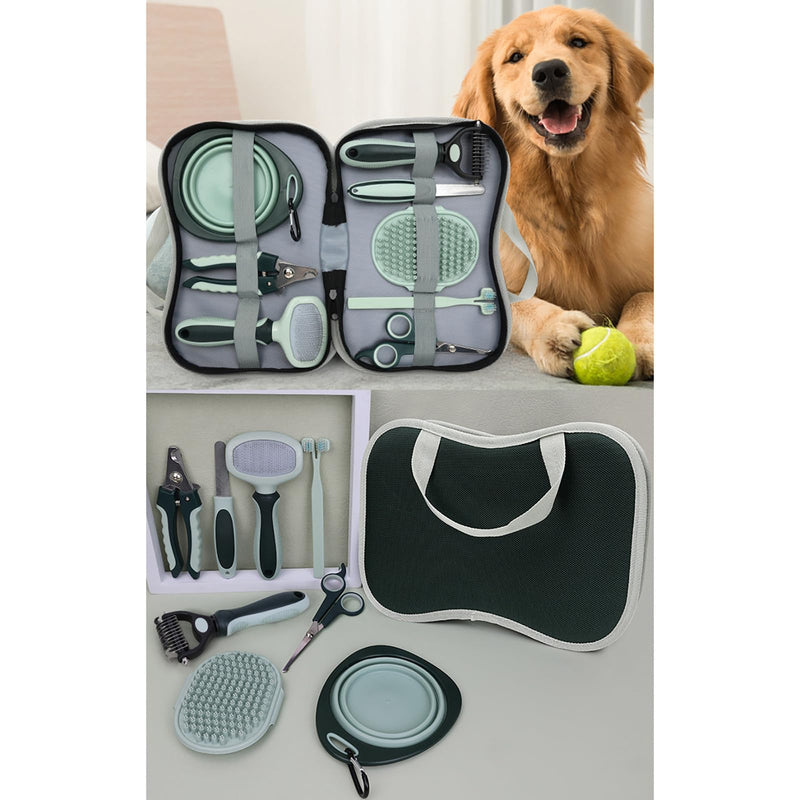 Grooming Brush Kit 8pcs for Shedding Matted Fur Self-Cleaning with Cat Dog Grooming Scissors Flea Comb Pet Grooming and Comb Bath Brush for Indoor Long-Haired Cats - PawsPlanet Australia