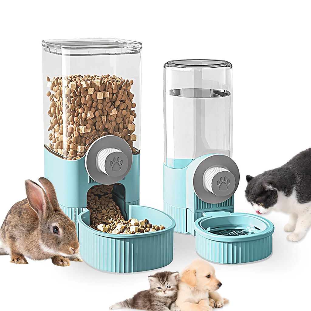 Rabbit Food Water Dispenser Hanging Automatic Pet Food Water Dispenser Automatic Large Capacity Bunny Feeder for Medium Small Animals Rabbits Puppy and Kitten Ferrets Hedgehog (Blue) blue