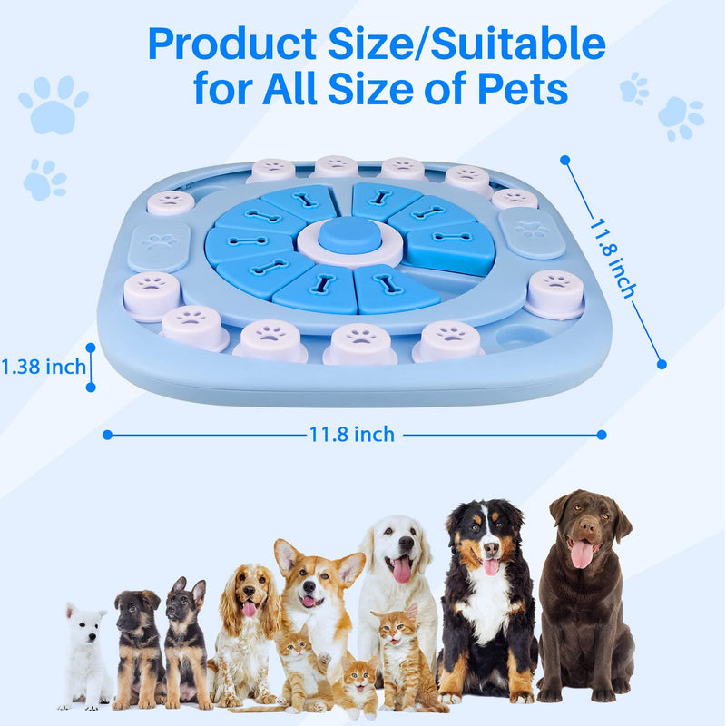 Puzzle Feeder Dog Toy for Large Medium Dogs, Mentally Stimulating Toys, Treat Dispensing Dog Toys, Enrichment for Smart Dogs, Pet Toy, Blue, 11.8X11.8X1.38inch Level 3-Blue - PawsPlanet Australia