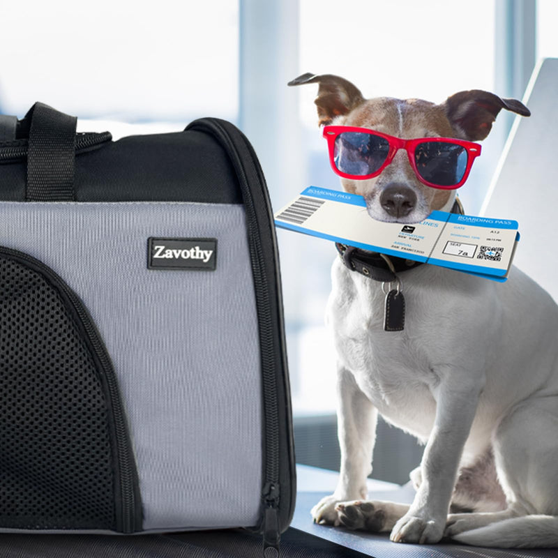 Zavothy Collapsible TSA Approved Pet Carrier for Cats & Dogs (Up to 15 Lbs, 16.54"x11.42"x9.84") – Soft-Sided Airline Travel Carrier, Grey Black Grey - PawsPlanet Australia