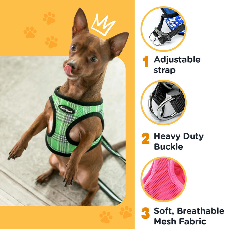 Bark Appeal Black Plaid Step-in Dog Harness for XS to Small Sized Pets – Updated Sizing, Re-Measuring is Essential – Soft Vest Harness – Anti-Choke with Adjustable Strap & Heavy Duty Clip – S S (12-13.5” Chest) - PawsPlanet Australia