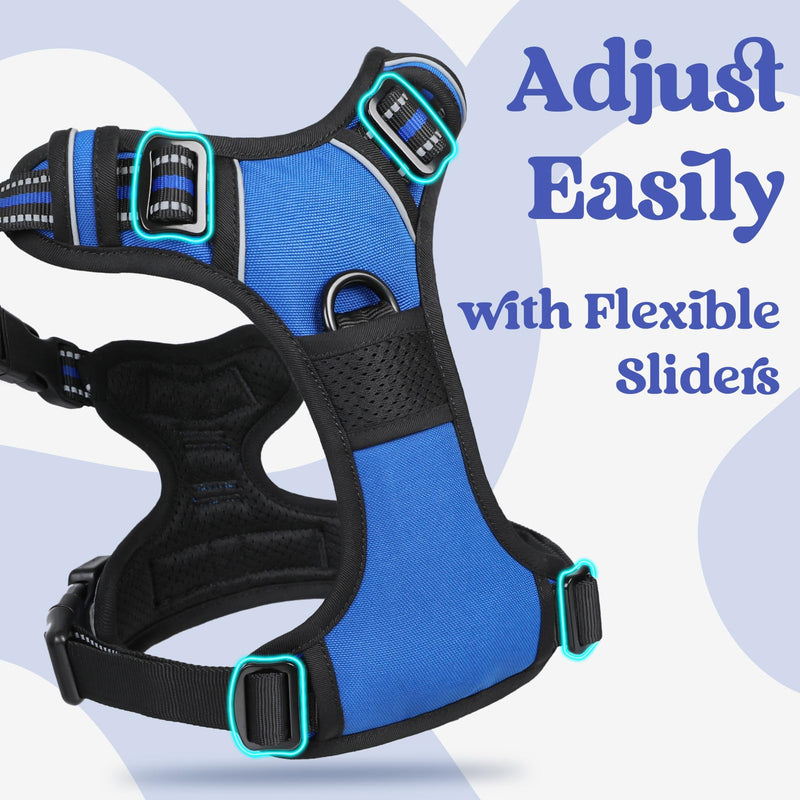 rabbitgoo Dog Harness Medium Sized, No Pull Pet Harness with 3 Buckles, Adjustable Soft Padded Dog Vest with Instant Control Handle, Easy Walking Reflective Pet Vest for Medium Dogs, Blue, M - PawsPlanet Australia