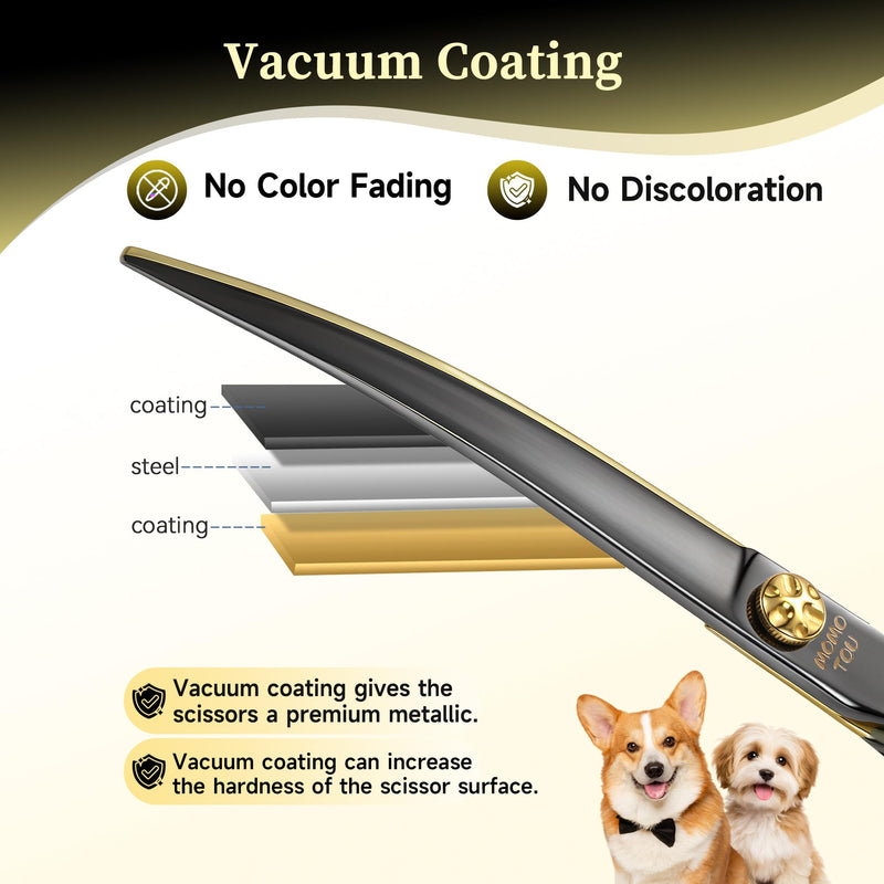 7'' Curved Dog Grooming Scissors CNC 440C Blades Sharp and Durable Dog Shears Black and Gold Pet Scissors Smooth Cutting Easy to Use for Professional Groomer Curved Scissors 7'' - PawsPlanet Australia