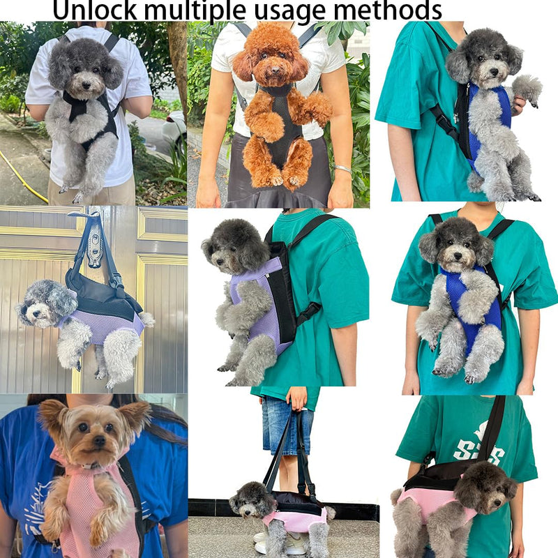 Pet Dog Carrier Backpack, Portable Breathable Mesh Chest Carrier, Polyester Woven Double Shoulder Pet Bag for Outdoor Adventures (Purple, Small) purple - PawsPlanet Australia