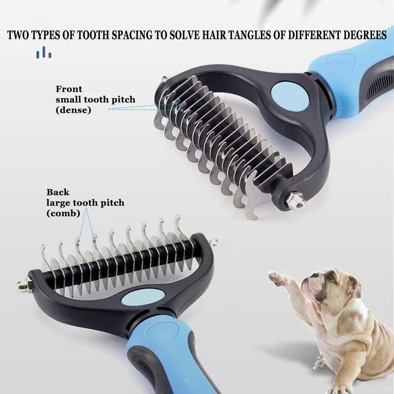 Sided Dematting & Deshedding Comb for Dogs & Cats, Versatile Undercoat Detangler Brush for Shedding, Matted Hair & Fur Remover Tool, Stress-Free Pet Grooming Rake with Ergonomic Handle（2 in 1