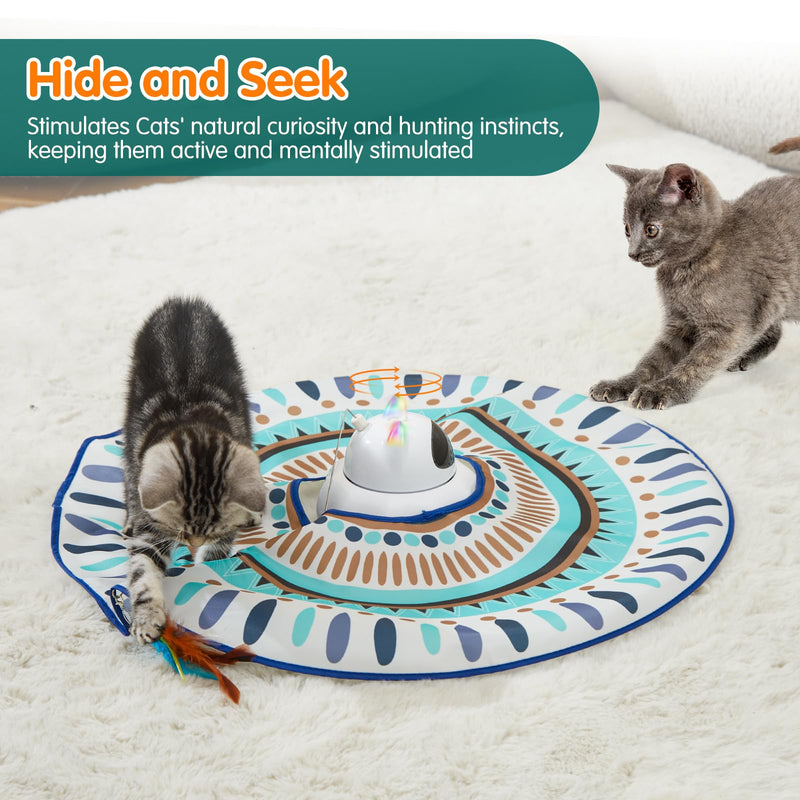Cat Laser Toy Automatic, 4-in-1 Interactive Cat Toys for Indoor Cats, Hide and Seek Kitten Wand Toy, USB Rechargeable Electronic Kitten Toys with Moving Feather, Cover for Bored Cats All Breeds Blue Cover - PawsPlanet Australia