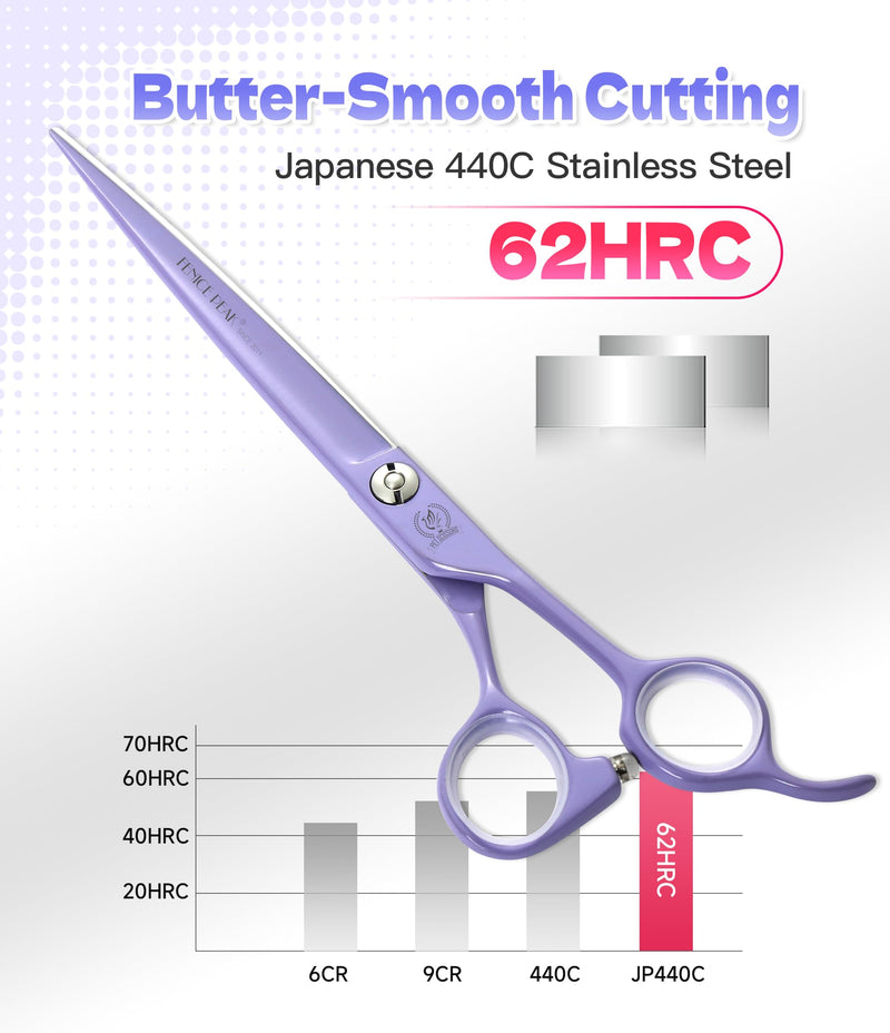 Fenice Peak 6.5" Professional Thinning Dog Grooming Scissors, Japanese 440C Stainless Steel Dog Thinning Shears, Lightweight Pet Trimming Scissors for Face, Body, and Paws, Violet Single Thinner Scissor