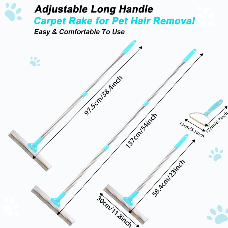 Hotsky Carpet Rake for Pet Hair Removal,3 in 1 Reusable Silicone Carpet Broom,54 inch Adjustable Cat Dog Hair Remover Tool with Lint Scraper and Patented Design for Rugs,Mats,Sofas,Floors Blue - PawsPlanet Australia