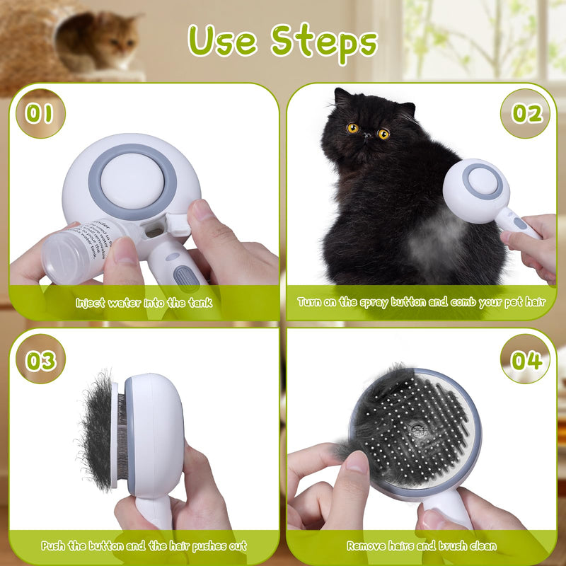 Dog & Cat Hair Brush for Shedding, Self Cleaning Cat Steam Brush for Grooming, Skin Friendly Pet Detangler Spray Dematting, Slicker Brush with Water Tank, Pet Supplies Accessories - PawsPlanet Australia