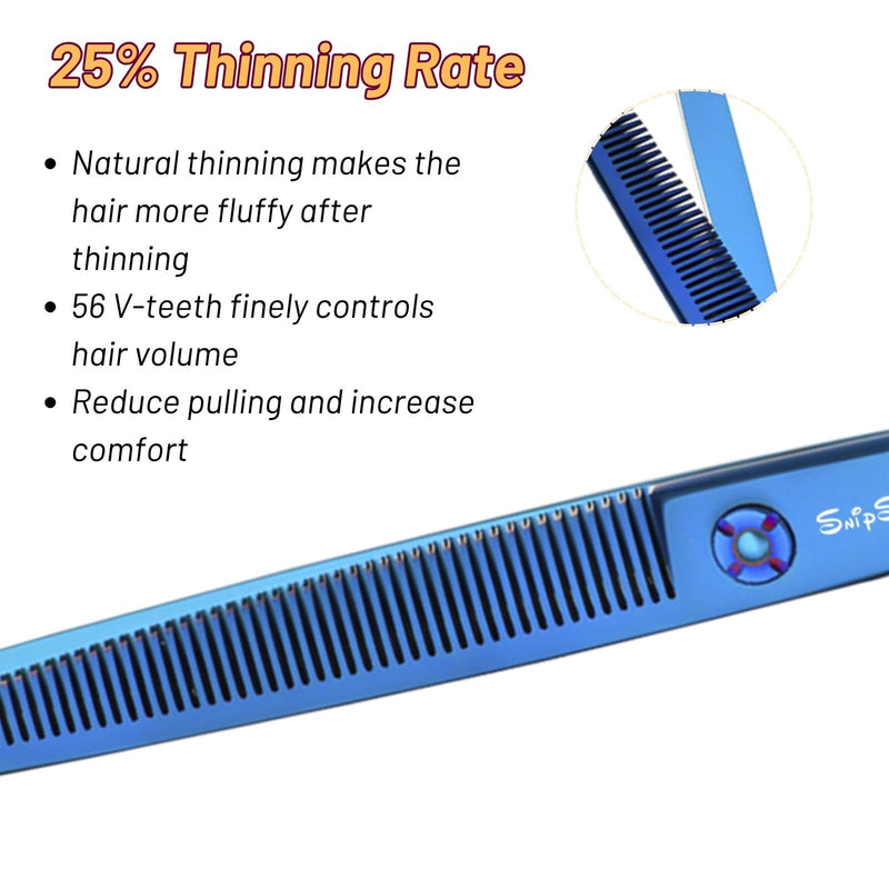 7in Professional Thinning Shears for Dog Grooming Scissors, Japanese VG10 Stainless Steel Sharp Blending Shears, 25% Thinning Trimming Scissors for Dogs Cats, 56 Teeth Texturizing Shear for Groomer Blue Thinner - PawsPlanet Australia