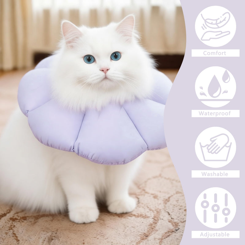 Soft Cat Cone Collar After Surgery, Cat Recovery Collar to Stop Licking Wounds, Adjustable Elizabethan E-Collar for Cats Waterproof Donut Collar for Wound Healing (Purple, Small) Purple