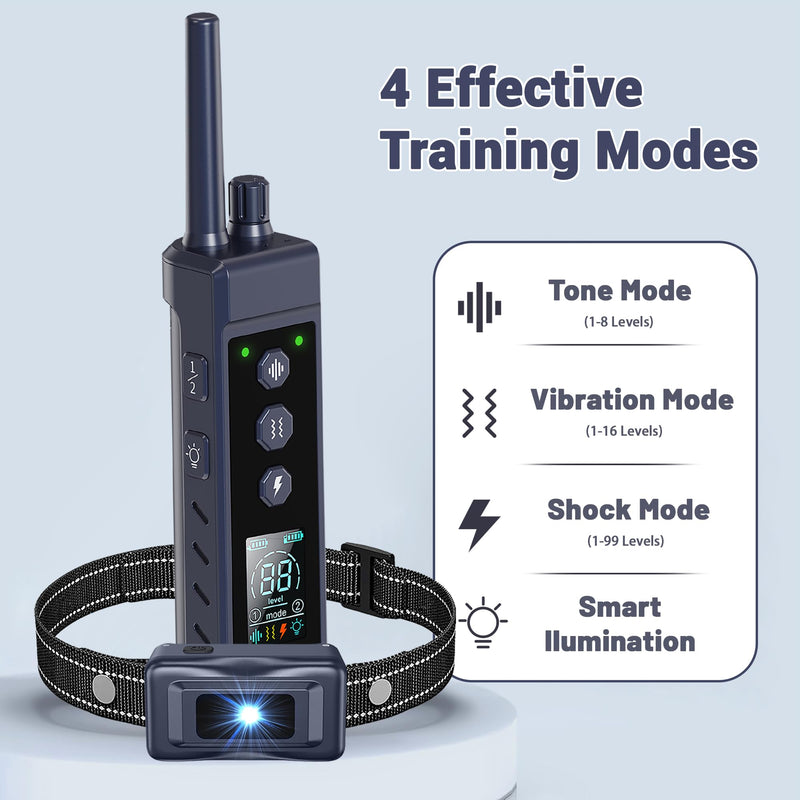 Shock Collar for Dogs - 4265ft Waterproof Training Collar with Flashing Light for Small Medium Large Dogs with Rechargeable Remote, Beep (1-8), Vibration(1-16), Safe Shock(1-99) (Black) Black - PawsPlanet Australia