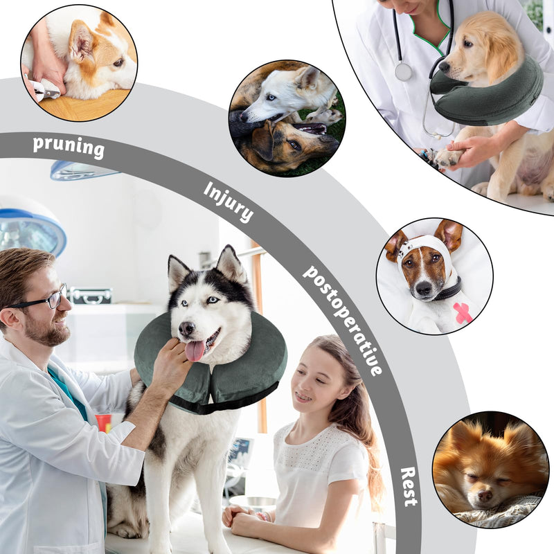 Inflatable Dog & Cat Collar with Adjustable Fastening, Dog Collar for Surgery or Wound Healing, Anti-Biting, Anti-Licking (Grey, M) gray