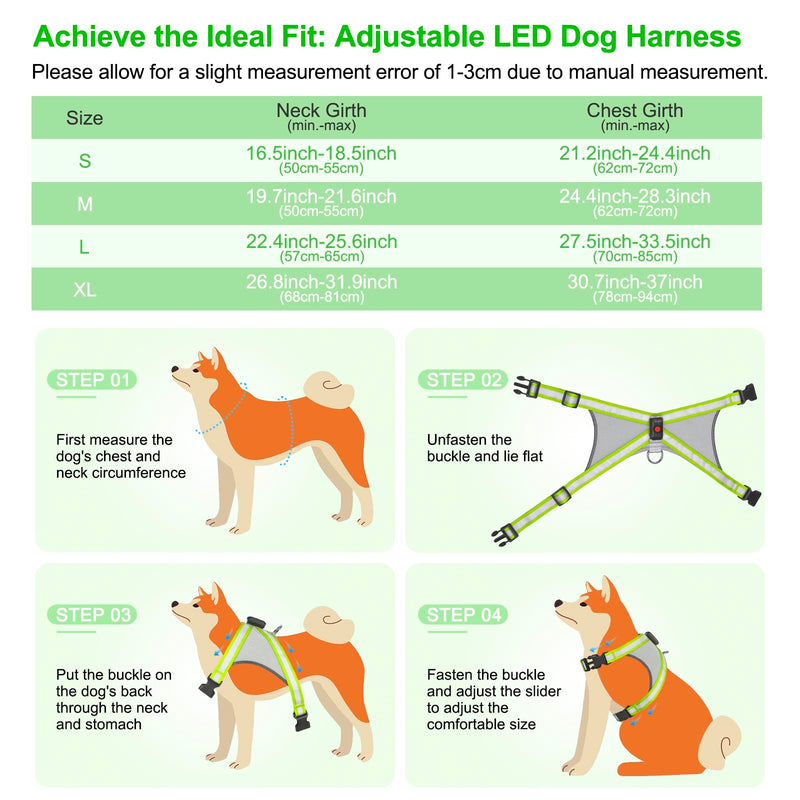 Visinite LED Dog Harness, USB Rechargeable Light Up Dog Vest, 2 Illuminate Modes Glow in The Dark Dog Harness, Adjustable Lighted Pet Harness Light for Night Walking Safety (Green, XL) Extra Large Green