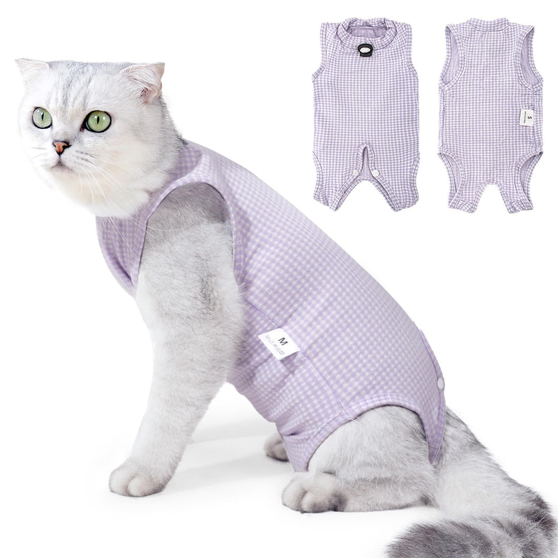 Coppthinktu Cat Recovery Suit Cat Onesie for Cats After Surgery, Breathable Cat Spay Surgery Recovery Suit for Abdominal Wound, Soft Cat Surgical Body Suit for Female Cats Kitten to Anti-Licking Small Purple
