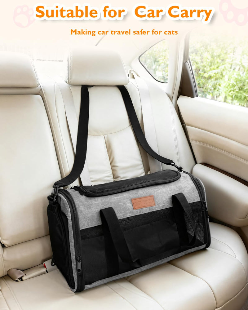 PETUX Airline Approved Pet Carrier - 17x11x9.5 in, Underseat, Top & Side Entry, Soft Sided Cat Dog Carrier for Small Cat & Dog Up to 12 lbs with Breathable Anti-Scratch Mesh for Travel & Vet - Grey 17.0"L x 11.0"W x 9.5"H - PawsPlanet Australia