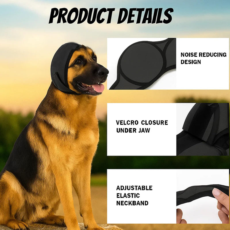 Dog Ear Protectors, Comfortable Dog Snood for Noise Protection, Adjustable Dogs Ear Defenders for Swimming, Bathing, and Outdoor Adventures, Fits Head Circumference 35-48cm (Gray, M)