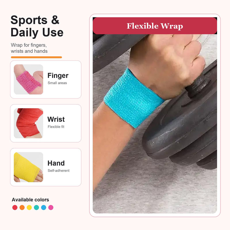 6 Rolls Elastic Bandage, Self-Adhesive, 5 cm x 4.5 m, Adhesive Bandage, Children's Self-Adhesive Fixation Bandage, Bandage Material for Dogs, Horses, Pets, Wraps, Fingers Colourful