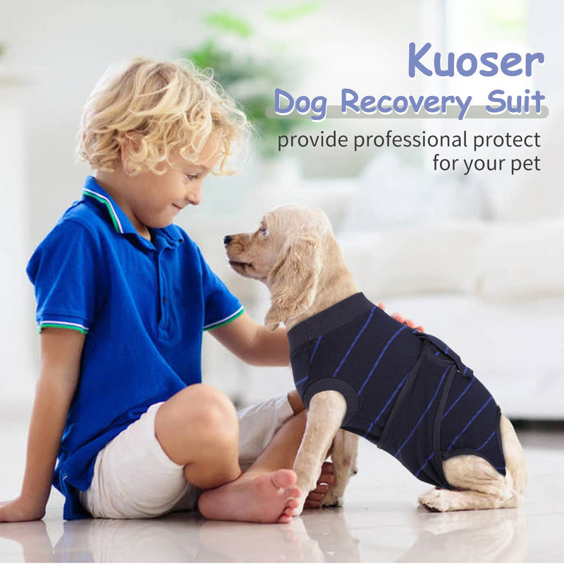 Kuoser Dog Surgery Suit Female Spay, Soft Dog Recovery Suit Male Neuter Anti Licking Dog Onesie E-Collar & Cone Alternative, Breathable Dog Surgical Suit for Surgery Recovery, Blue Strips XL X-Large (Back: 20.1" - 24.8"; Weight: 42 - 75LB) - PawsPlanet Australia