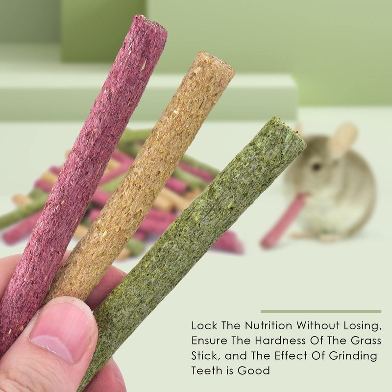 ERKOON 25 Pcs Timothy Hay Sticks,Rabbit Chew Toys for Teeth Natural Molar Sticks Rabbits Treats for Bunnies, Chinchilla Guinea Pigs, Gerbil, Hamster (25, Timothy+Oatmeal+Beet)