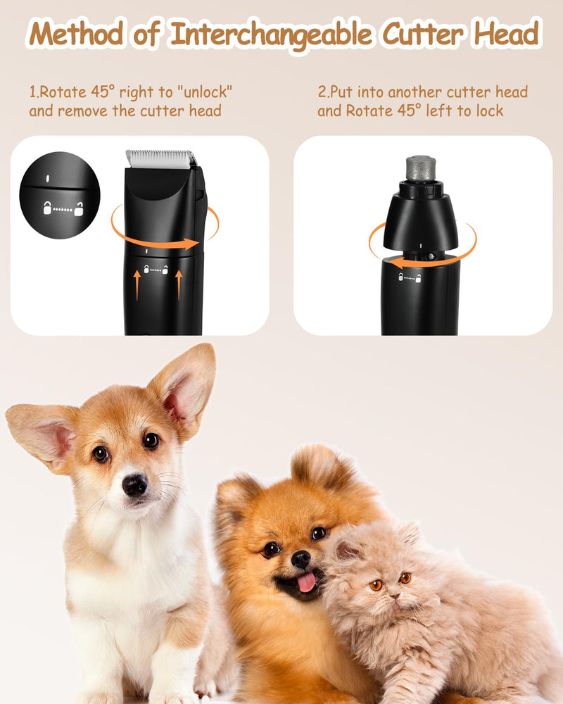4 in 1 Dog Clippers for Grooming Paw Trimmer, USB-C Rechargeable Dog Grooming Clipper Kit Nail Ginder with Two Speeds, Cordless Pet Cat Trimmer Shavers for Thick Hairs for Poodle, Small Pets - PawsPlanet Australia