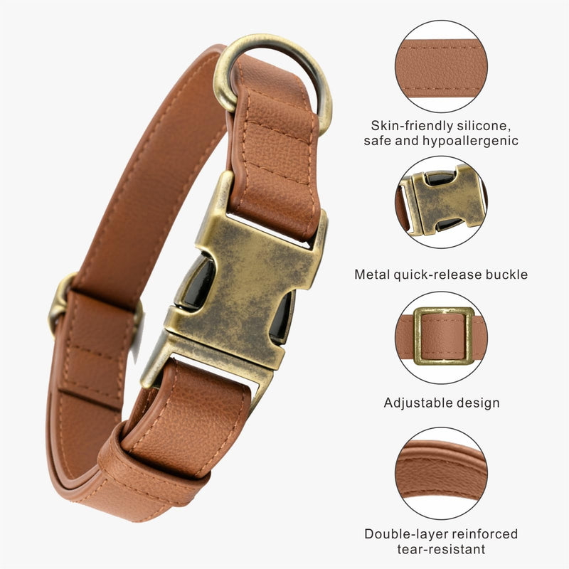 Dog Collar and Leash Set,Leather Silicone Waterproof Odor-Proof Dog Collar and Leash for Medium Dogs, Soft Flexible Dog Collars, Durable Thick Adjustable Pet Collar (Brown, Medium (12.5-20" Neck)) Brown Medium (12.5-20" Neck)