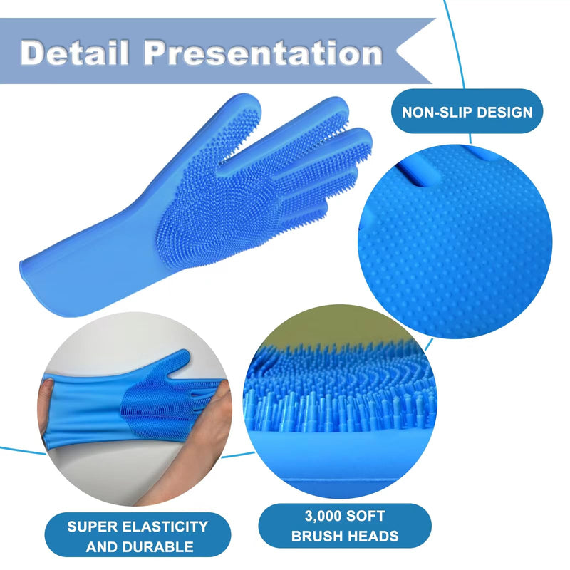 2PCS Dog Washing Gloves and Dog Shampoo Brush, Dog Bath Supplies Dog and Cat Bath Set Blue Blue - PawsPlanet Australia