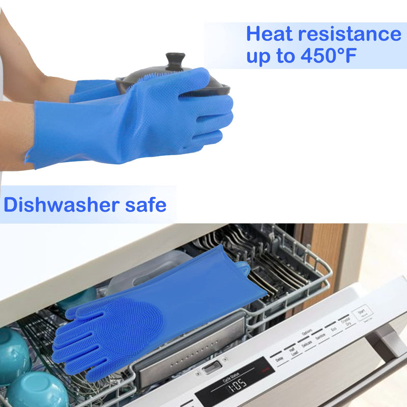 Pet Grooming Gloves, Dog Washing Gloves with High-Density Teeth, Heat Resistant Silicone Cat Hair Remover with Enhanced Five Finger Design, Bathing and Massaging for Dogs and Cats Blue