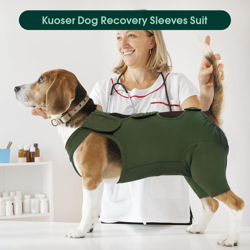 Kuoser Dog Recovery Suit - Post Surgery Body Suit with Legs, Comfortable Cone Alternative, Prevent Licking Dog Onesies, Green S S(Chest:14.6-18.5''）