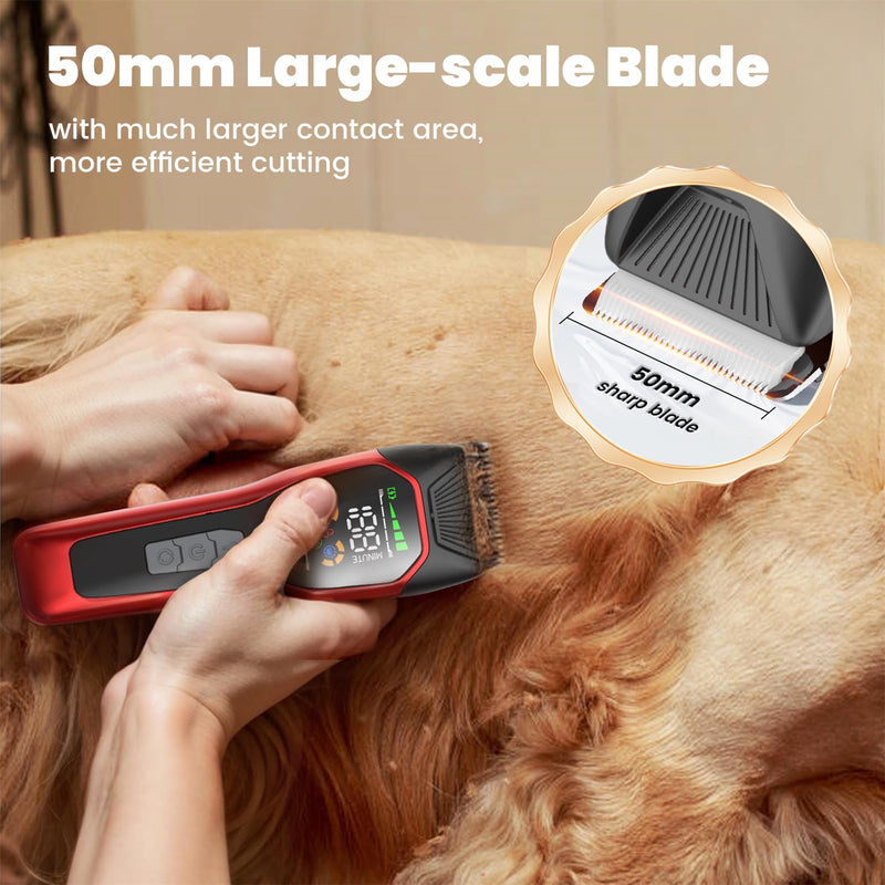 Wide Blade Dog Cat Clippers - Professional Cordless Grooming Tools for Thick Coats - Low Noise Pet Hair Trimmer Kit Ts066-red+black - PawsPlanet Australia