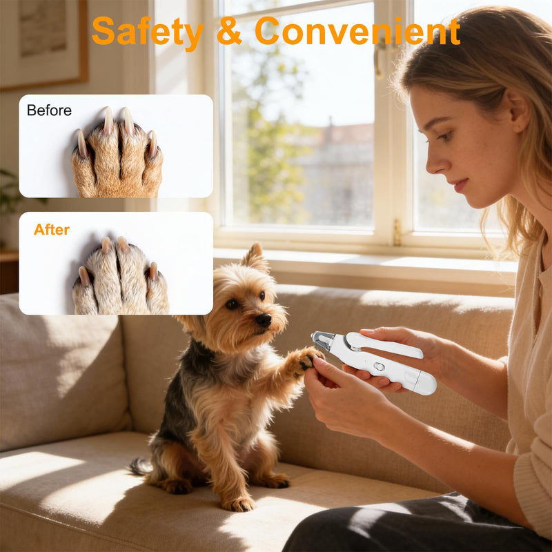 2-in-1 Dog Nail Grinder & Cat Nail Clippers Trimmers for Large Medium Small Dogs Cats Claw Trimmer Quick Sensor with 2 LED Lights Safety Guard USB Rechargeable Dogs Nail Trimmer (White) White - PawsPlanet Australia