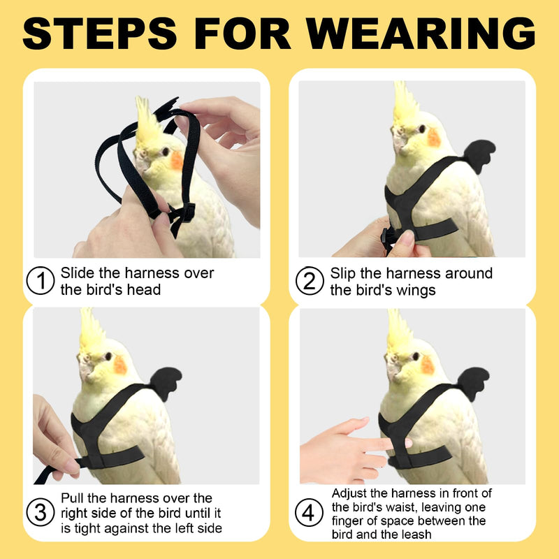 Bird Harness and Leash, Adjustable Outdoor Bird Training Leash with Training Whistle, Parrot Pet Harness Anti-Bite Nylon Rope Chest Harness for Lorikeet, Starling, Sun Conure (S A)