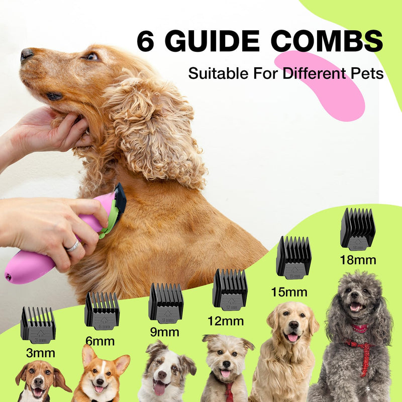 Dog Clippers for Grooming - Low Noise Electric Dog Trimmer Cordless Rechargeable Dog Hair Clippers, 3-Speed & LCD Dog Grooming Kit for Dogs Cats Pets (Pink) - PawsPlanet Australia