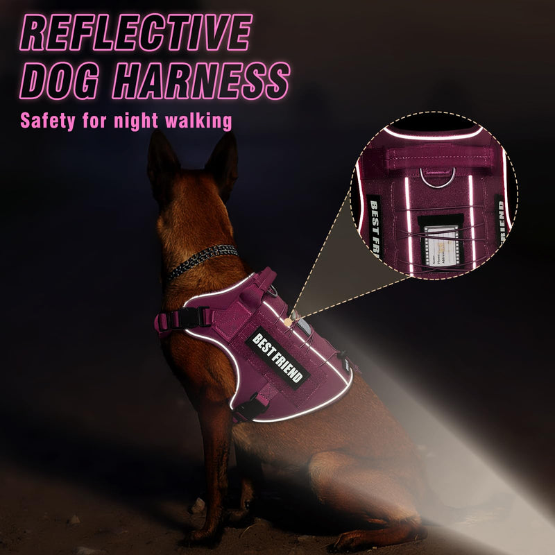 Tactical Dog Harness Medium Sized Dog,No Pull Military Dog Vest with Handle,Reflective Heavy Duty Pet Harness for Walking Hiking Training Pink M Hot Pink