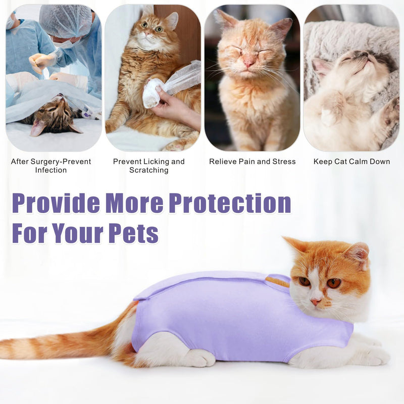 Idepet Cat Surgery Recovery Suit Kitten Onesie for Cats After Surgery Female Breathable Suitical Kitty Surgical Spay Suit for Abdominal Wound Skin Diseases E-Collar Alternative Wear (Purple, S) Small Purple - PawsPlanet Australia