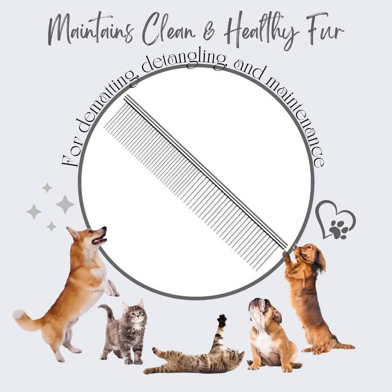 Flexzion Pet Grooming Comb Stainless Steel Cats Dogs Puppy Medium Animals Hair Trimmer Brush Accessory Tool with Smooth Teeth Needle Durable Lightweight Large (45mm) - PawsPlanet Australia