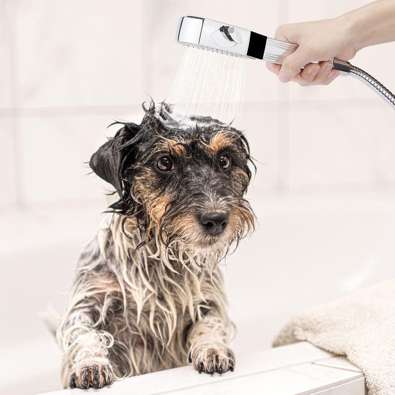 Dog Shower Attachment,Pet Washing Shower Sprayer with Stainless Steel Hose & Diverter Valve, 2 Mode Handheld Shower Head Brush, 3-in-1 Dog Shower Head for Bathing, Grooming, Massage - Indoor & Outdoor - PawsPlanet Australia