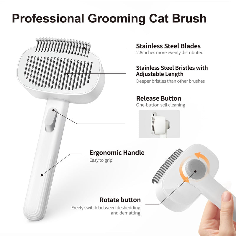 Cat Brush for Shedding, 2-in-1 Deshedding Brush & Dematting Comb for Long Haired Cats and Dogs, Slicker Brush for Dogs Effectively Removes Matted Fur & Tangles, White
