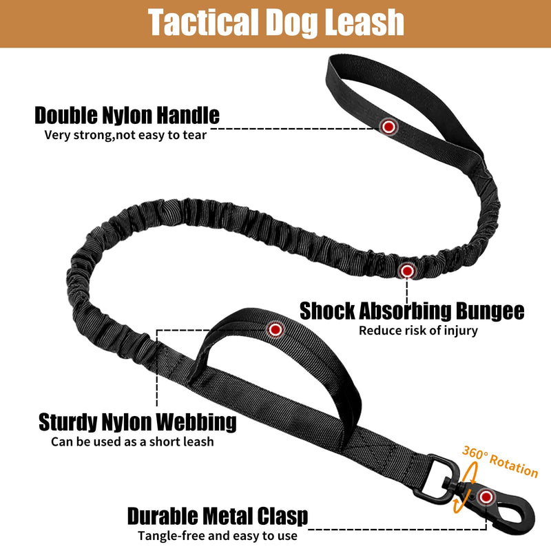Tactical Dog Collar Leash Set, Adjustable Military Training Nylon Collar Dog Training with Control Handleand Metal Buckle, Dog Collar for Medium Large Dogs (Black,L) L Black Set (collar+leash) - PawsPlanet Australia
