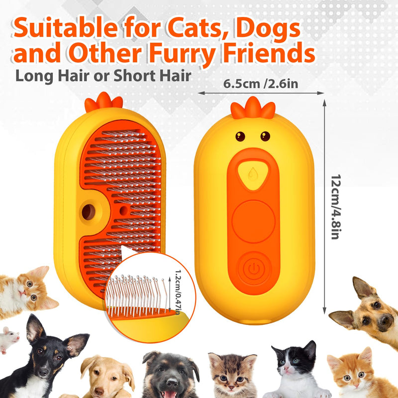 Cat Steam Brush with Release Button, 3 in 1 Rechargeable Pet Spray Water Comb for Long & Short Hair Removal, Self Cleaning Slicker Vapor Brush for Indoor Cats Dogs Rabbits Shedding Grooming Yellow - PawsPlanet Australia