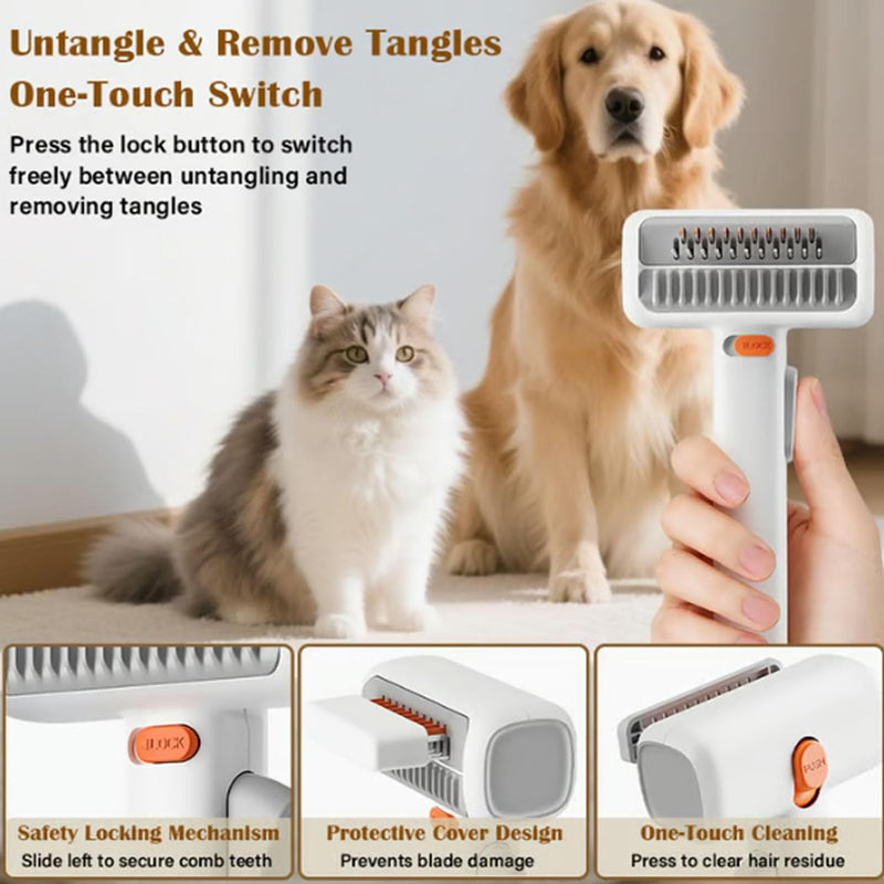 2-in-1 Pet Self-Detangling & Grooming Comb, Dual-mode Dog Deshedding Brush, Self Cleaning Pet Grooming Comb with Release Button, Undercoat Rake and Deshedding Tool for Dogs and Cats - PawsPlanet Australia
