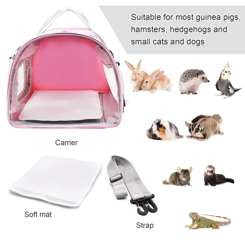 Small Animal Carrier Bag, Upgraded Portable Guinea Pig Carriers, Transparent Hamster Carrying Case, Reptile Rat Rabbit Bearded Dragon Hedgehog Carrier Bag for Travel, Hiking, Walking, Outdoor (Pink) Pink - PawsPlanet Australia