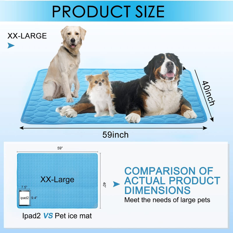 SOMOYA Dog Self Cooling Mat Pet Washable Cooling Pads Blanket Sleeping Kennel Mat,Ice Silk Sleep Mat Pad Non-Toxic Breathable Sleep Bed Beach for Large Dogs Cats (Blue, 39.4x59 in) Blue - PawsPlanet Australia